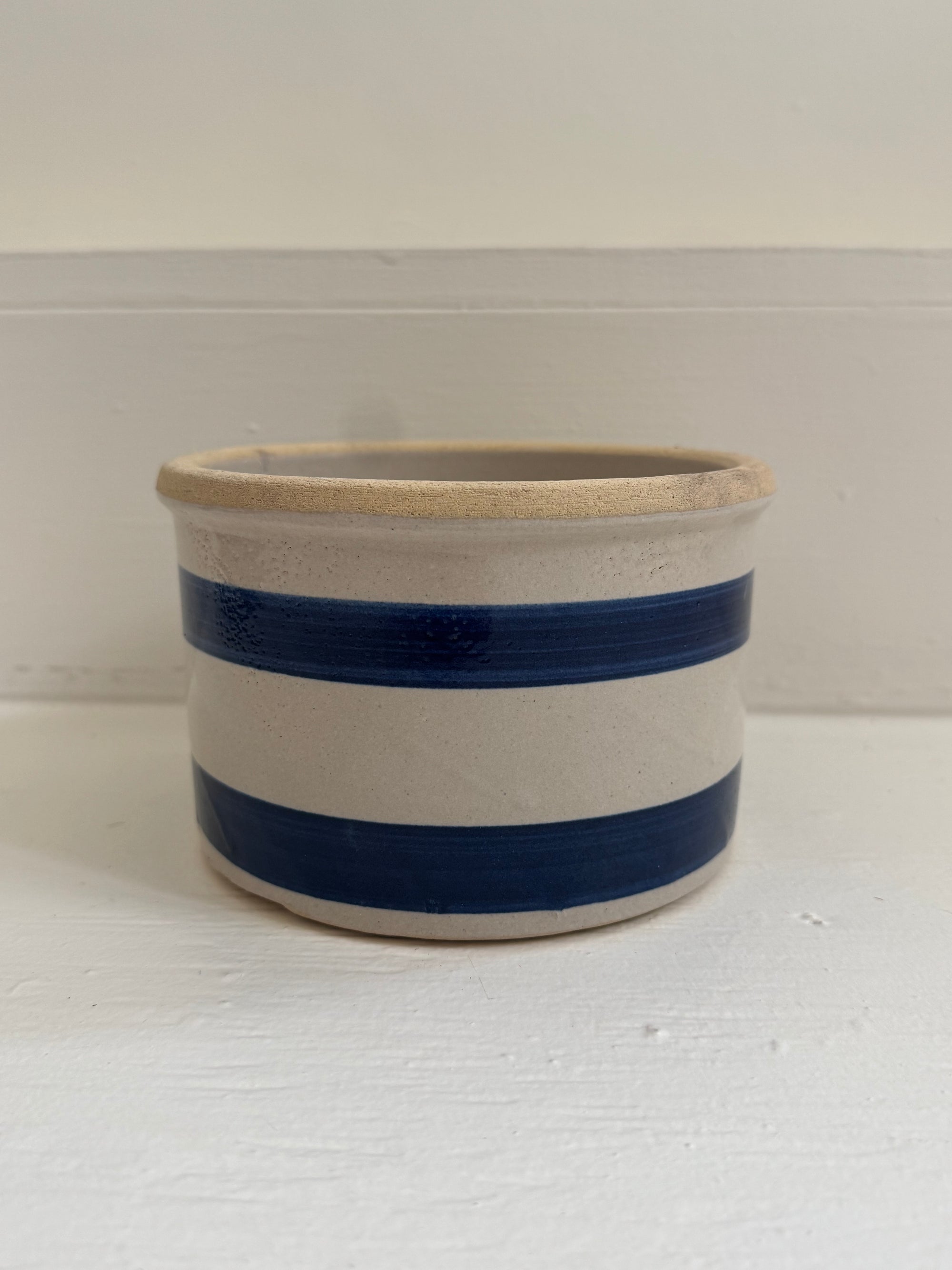 VTG Blue Striped Crock - wide bowl