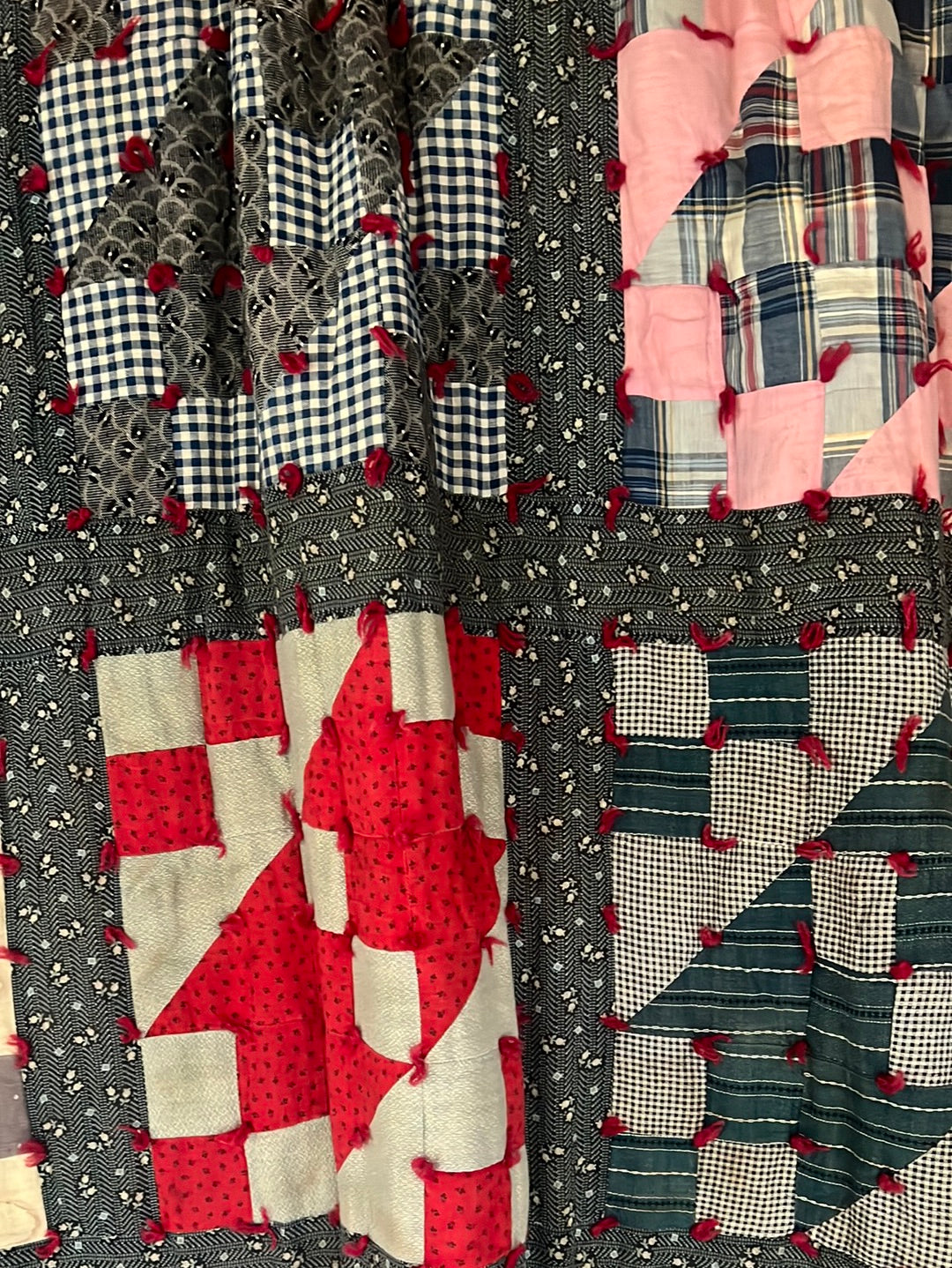 Vintage Handmade Quilt - Indigo + Red