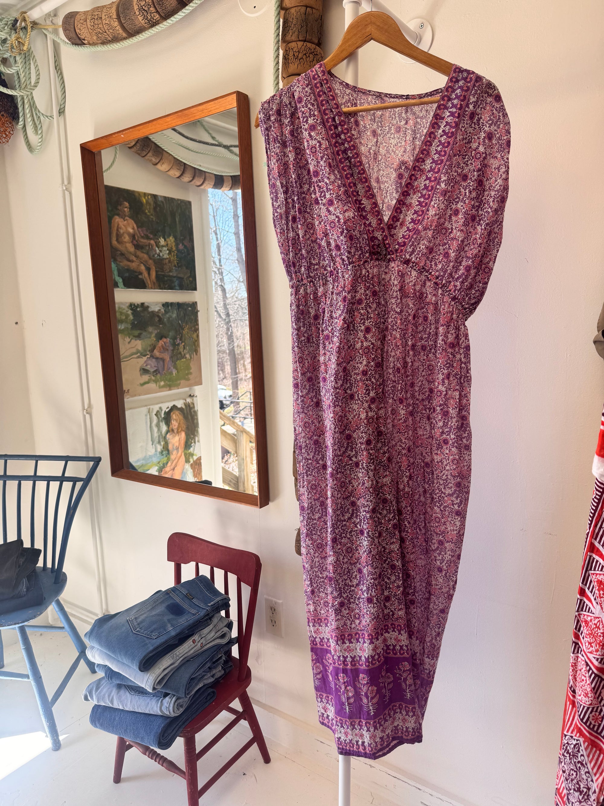 VTG Purple Block Print Jumpsuit - Made in India