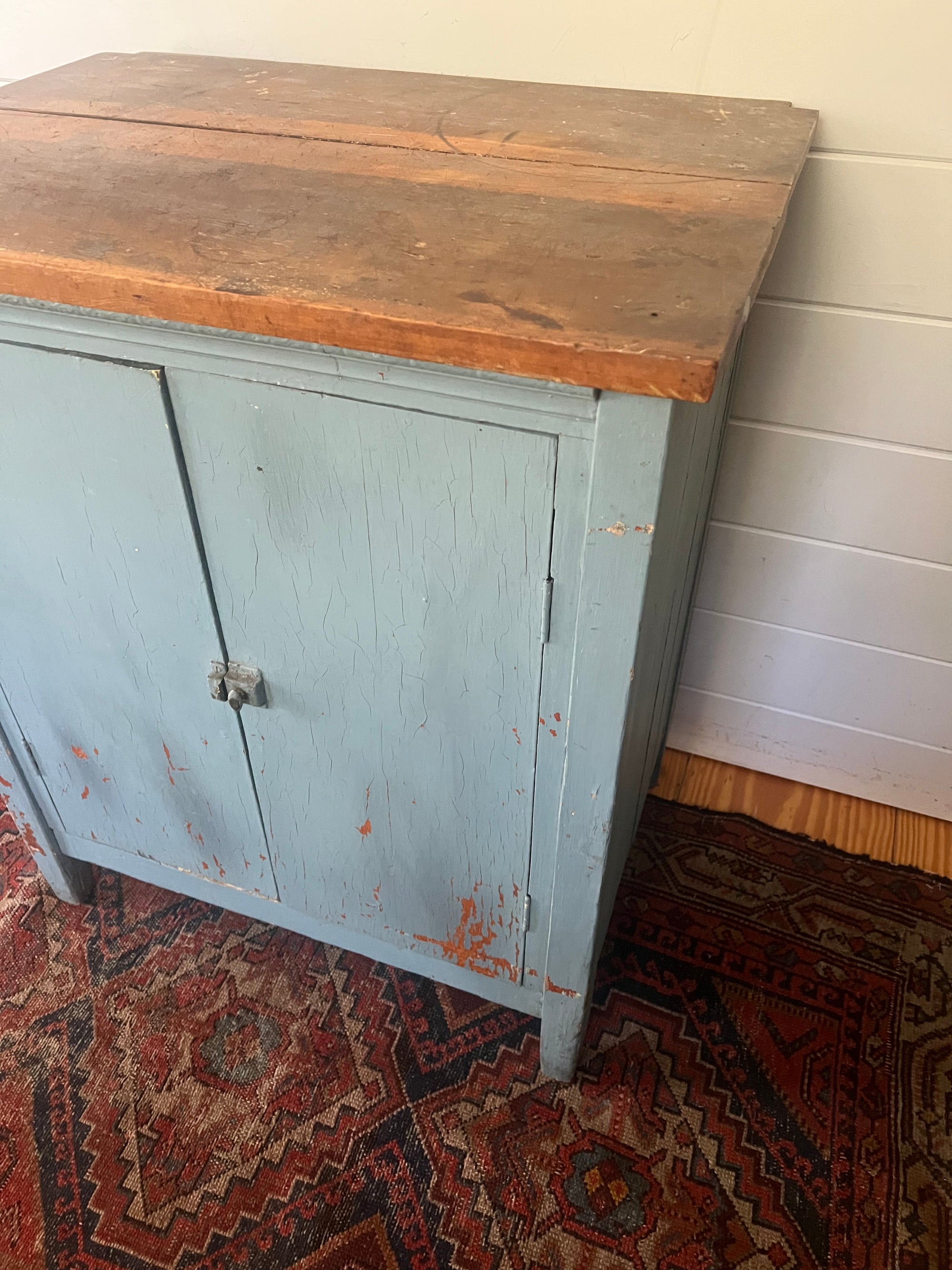 Antique Painted Blue Cabinet