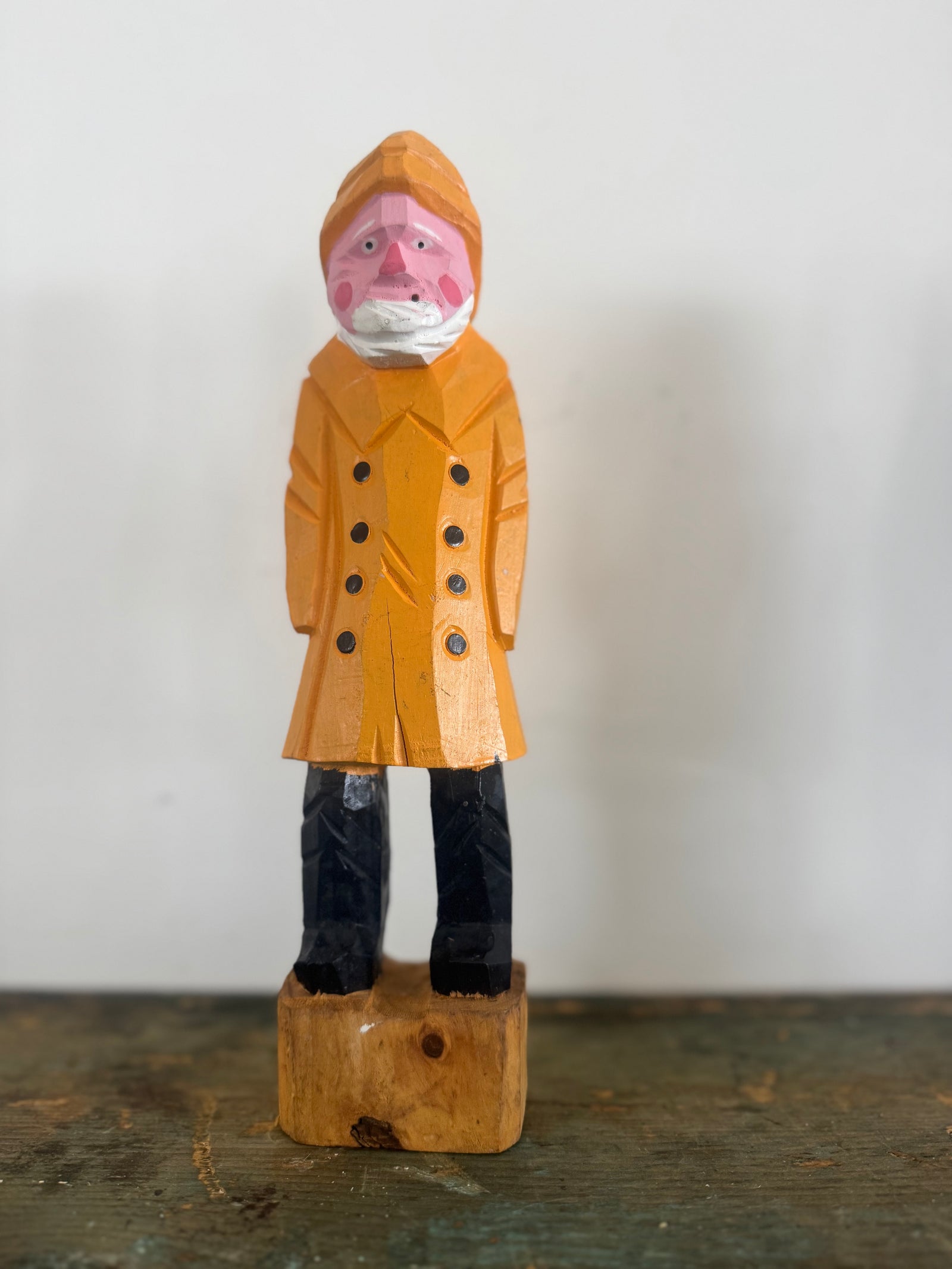 Vintage Handcarved Fisherman - Yellow