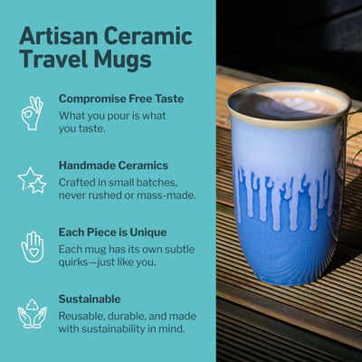Neptune Ceramic Travel Mug – 12oz with Lid & Sleeve