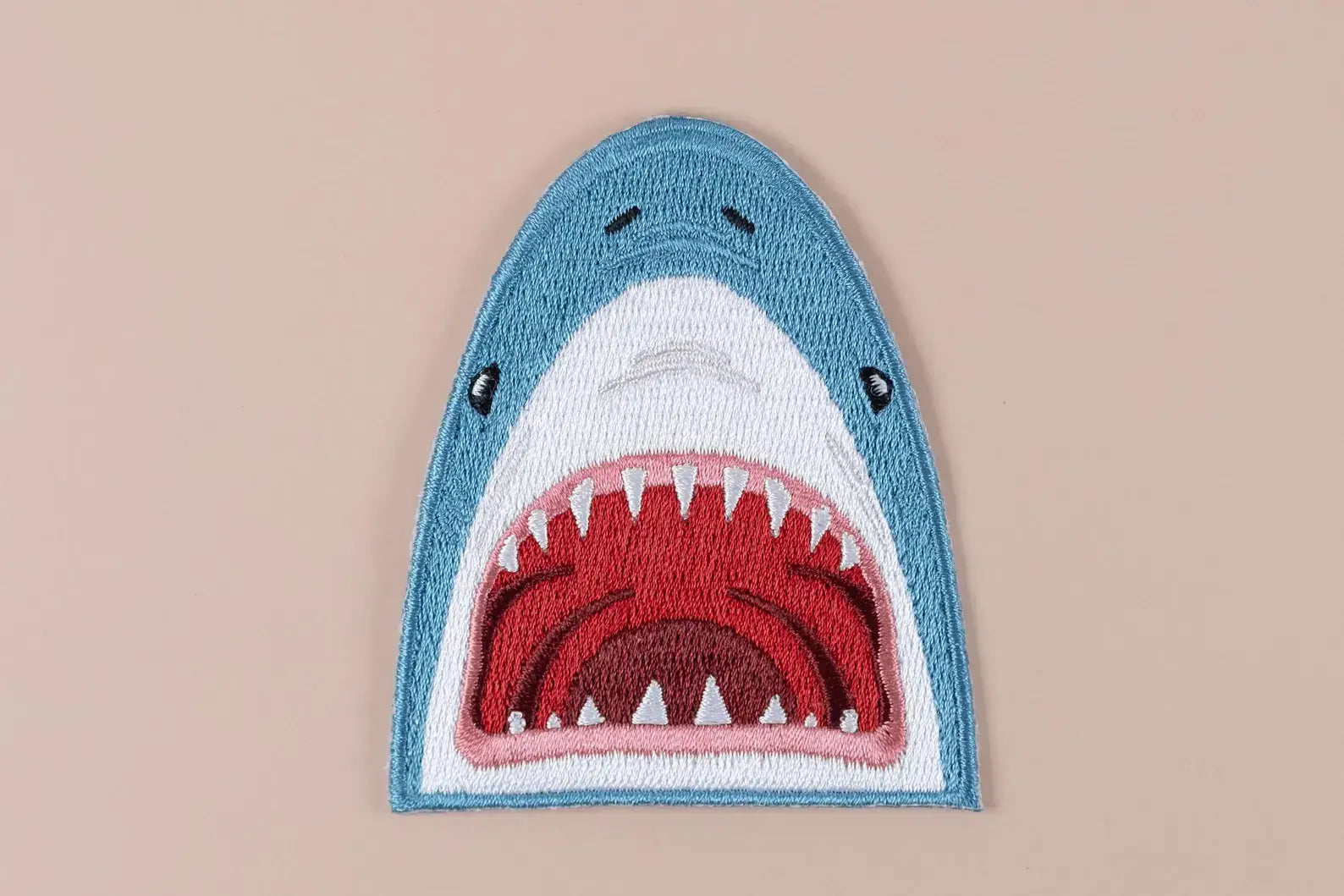 Shark Face Embroidered Iron-On Patch Teeth Ocean Beach Coast