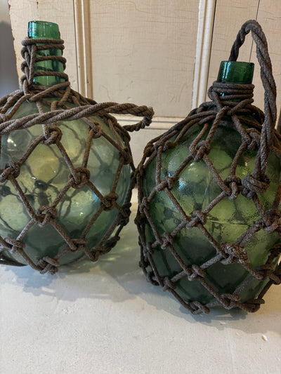 Antique Glass Bottle Rope Knots - Dark Green