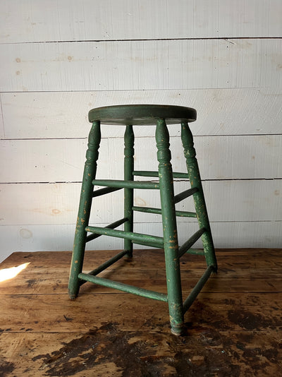 Vintage Wood Stool - Forest Green