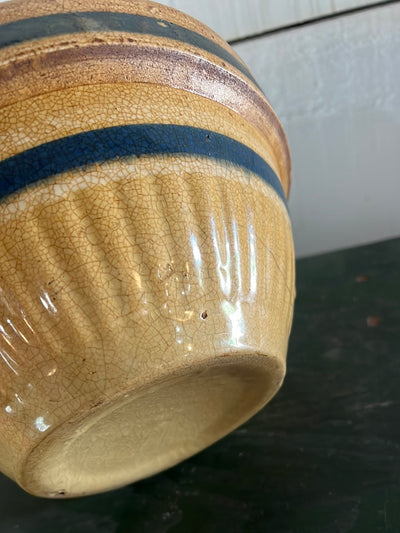Vintage Stoneware Bowl - Blue Stripes