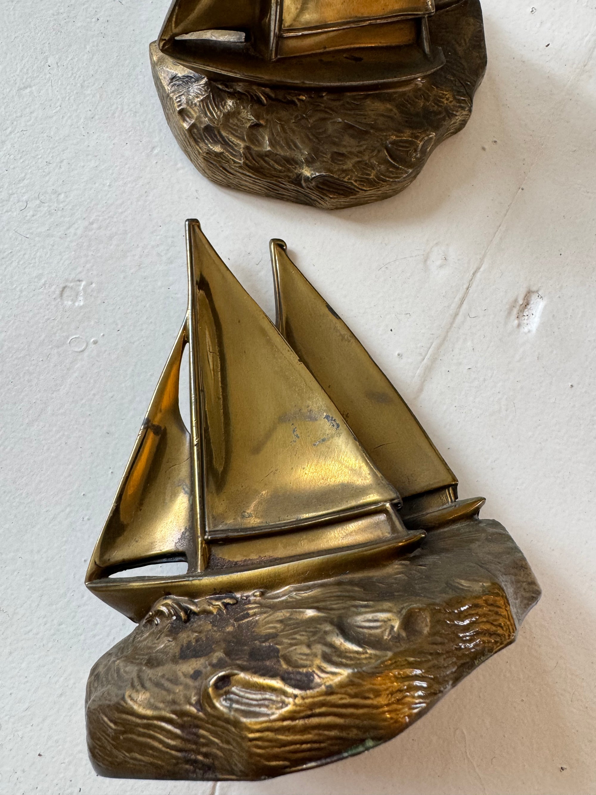Vintage Brass PM Craftsman Sailboat Bookends