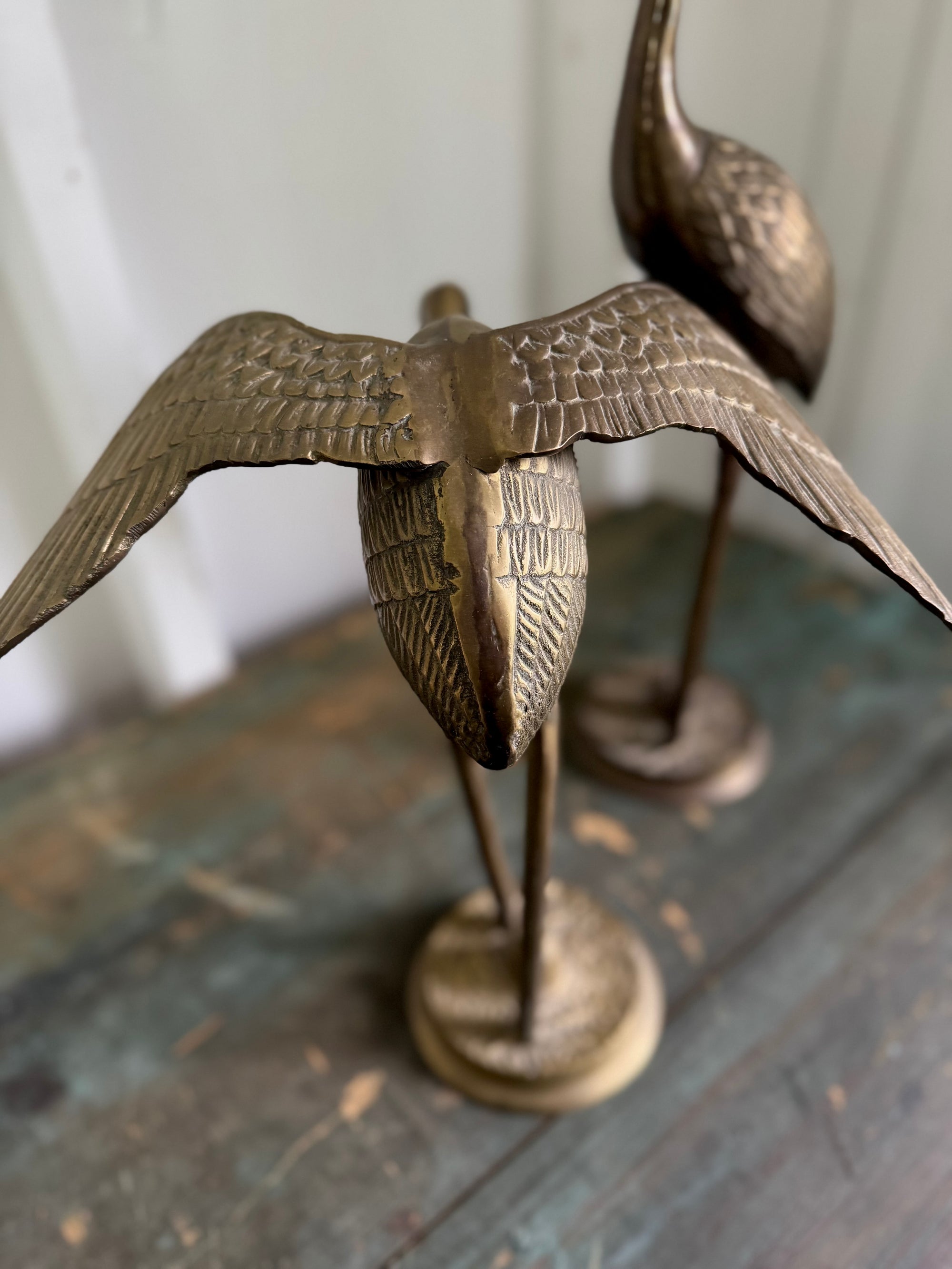 Pair of Vintage Brass Cranes