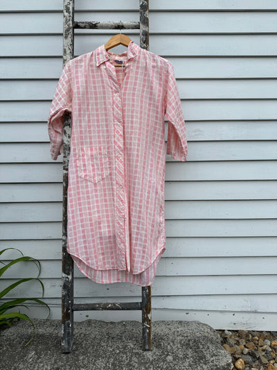 Vintage Cotton Shirt Dress - Pink