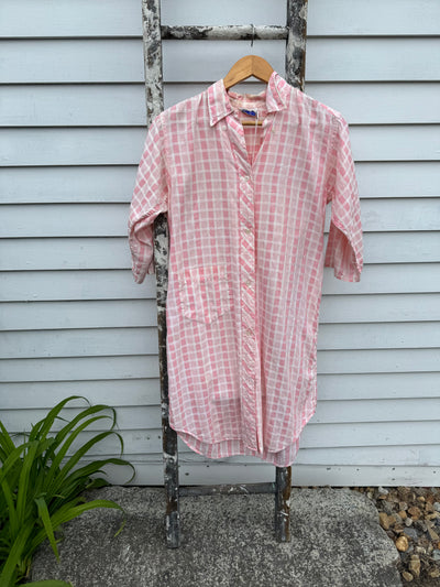 Vintage Cotton Shirt Dress - Pink