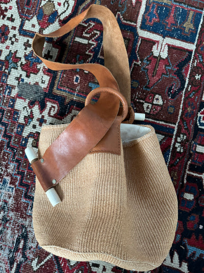 Vintage Woven Sisal Bag Leather Strap