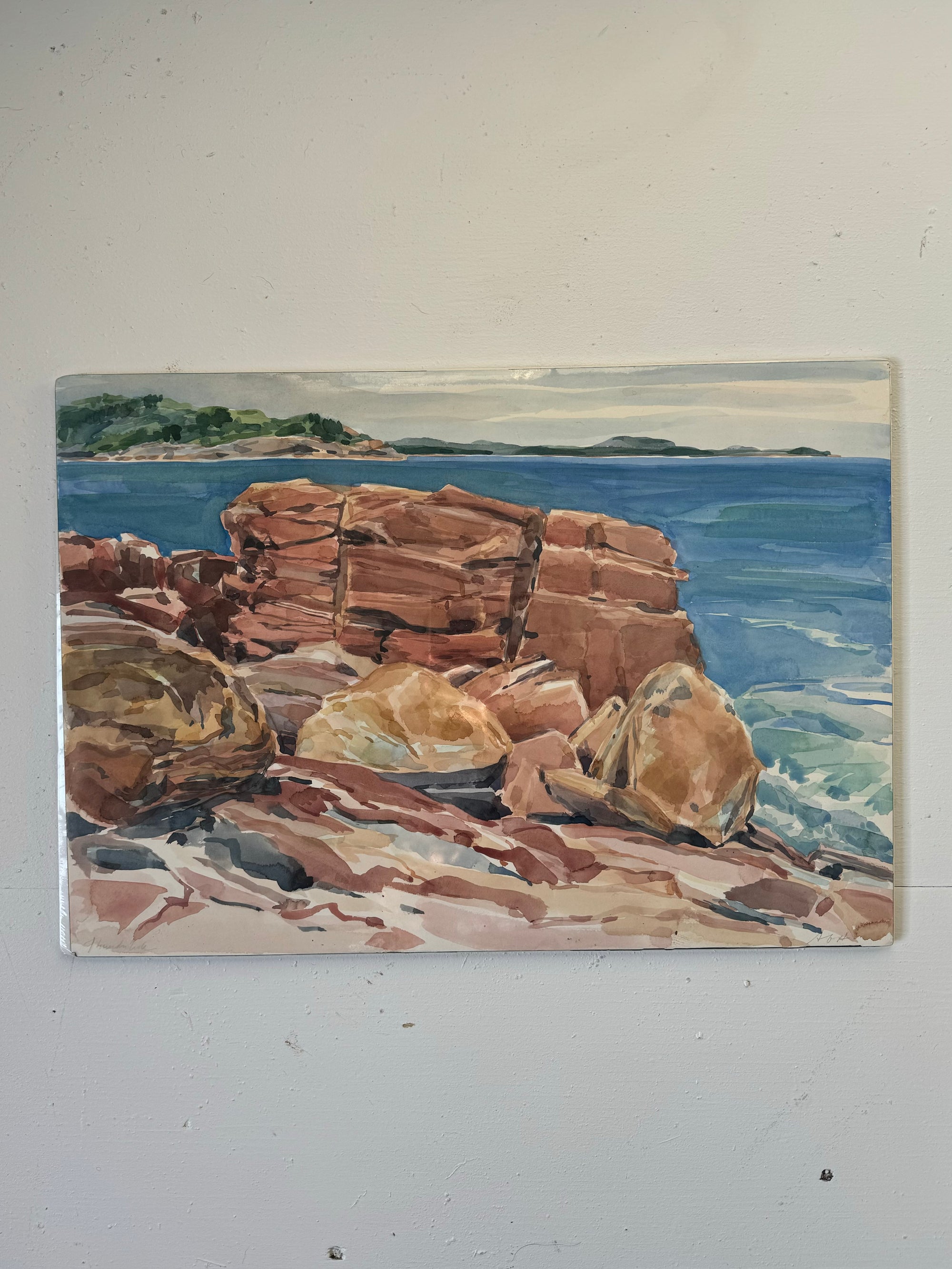 Vintage Rocks Seascape Painting - Water Color