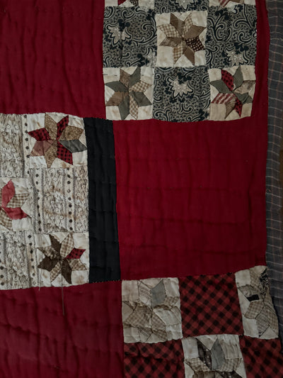 Vintage Handmade Quilt - Black + Red