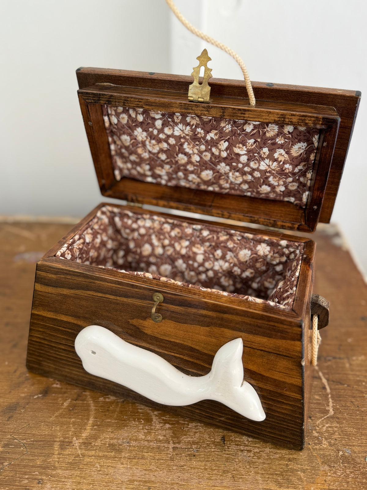 Vintage Wood Purse with White Whale Motif