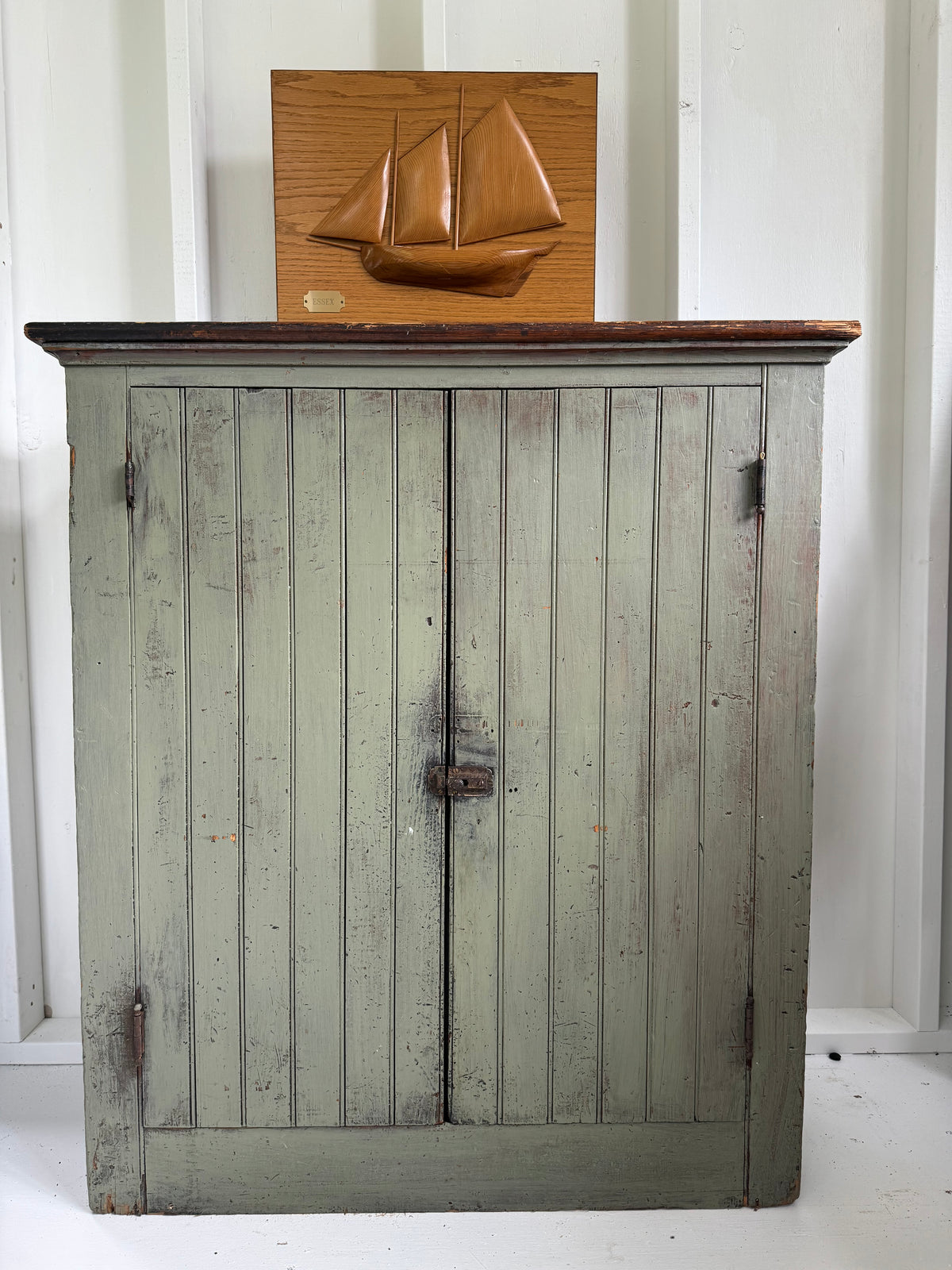 Antique Painted Olive Green Cabinet