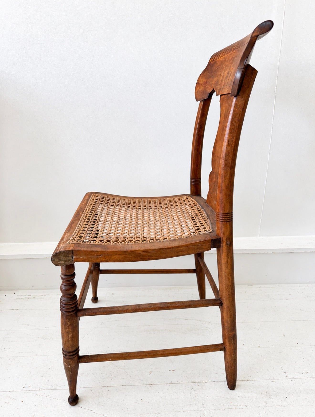 Antique Figured Maple Cane-Seat Dining Chairs -Set of 8