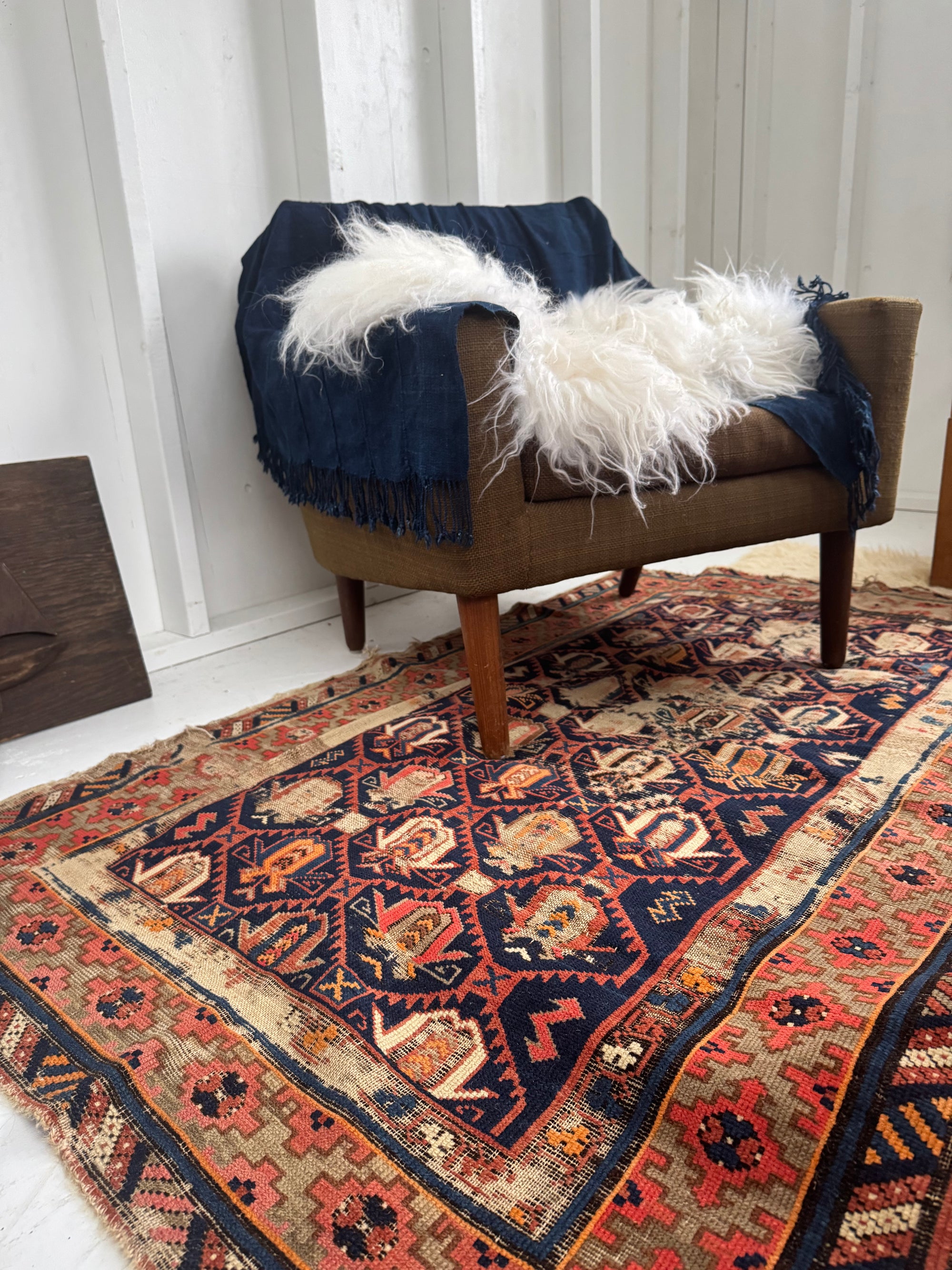 Vintage Worn In Rug - Orange Border