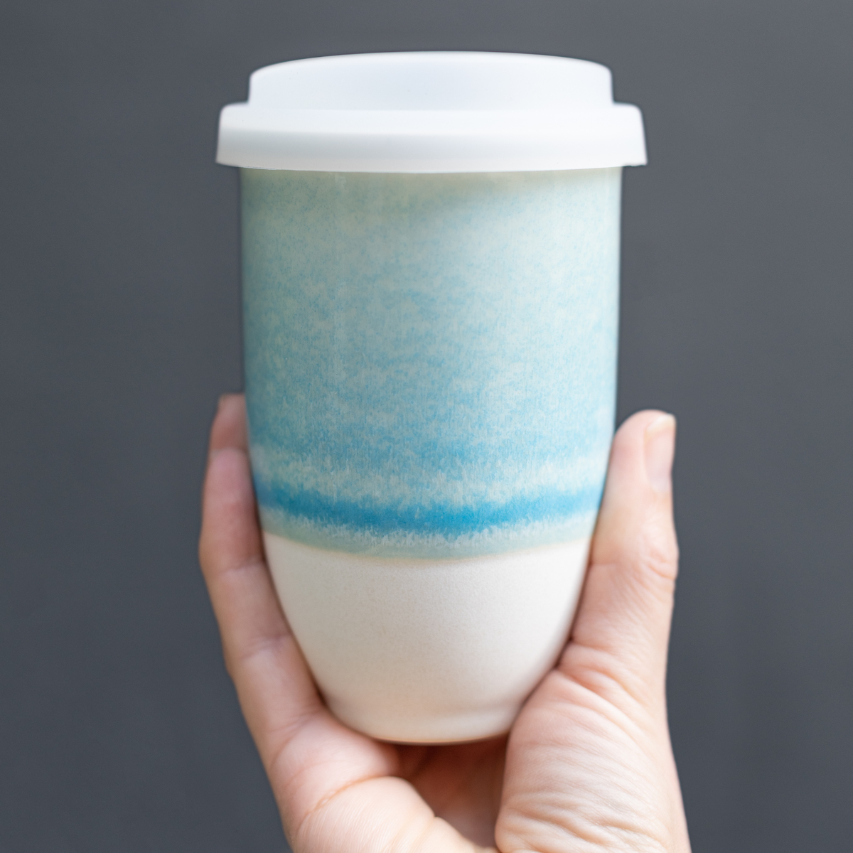 Lagoon Ceramic Coffee Cup – 12oz with Lid & Sleeve