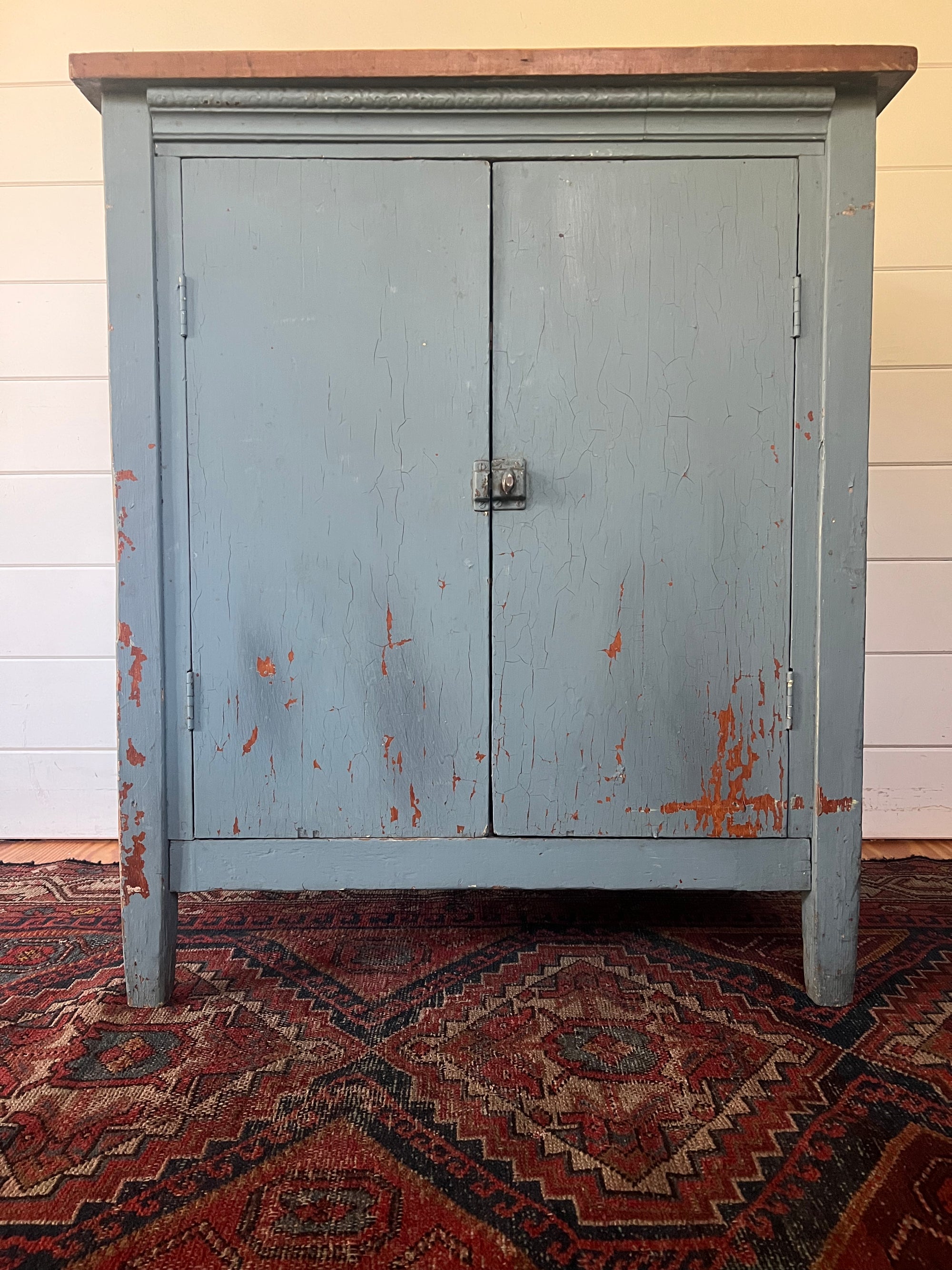 Antique Painted Blue Cabinet