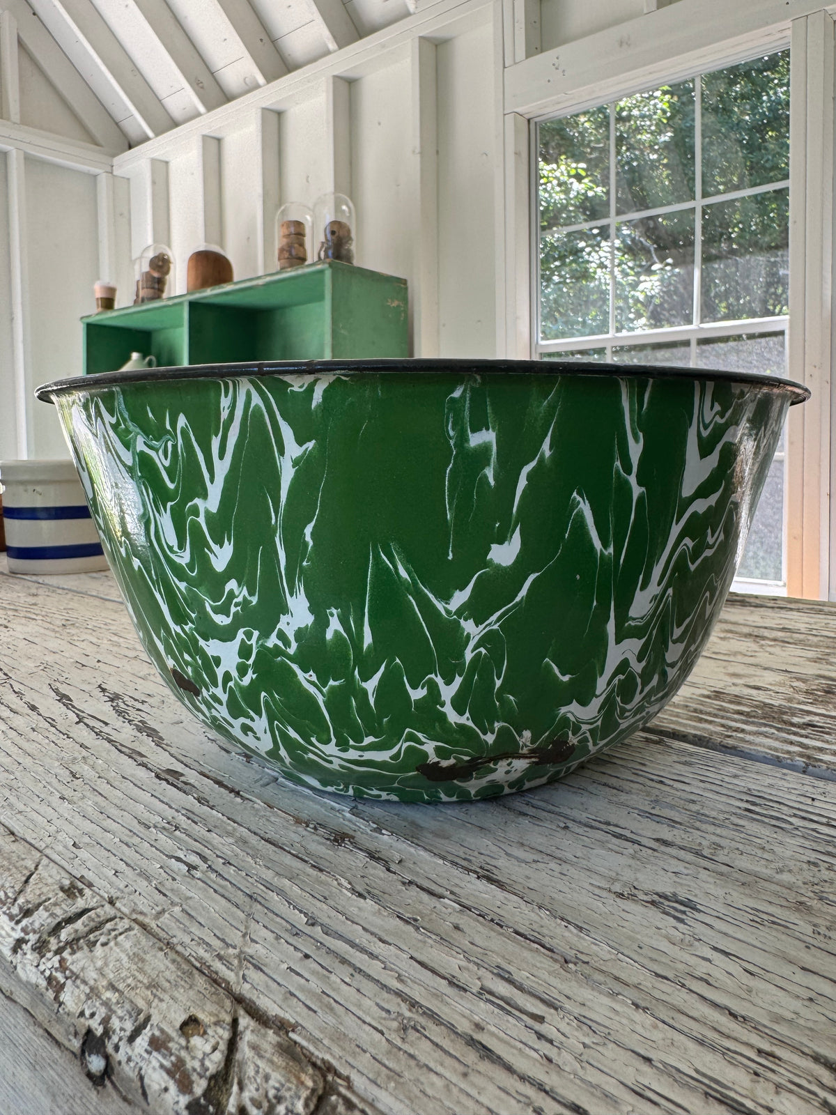 Vintage Green Splatter Enamelware Bowl