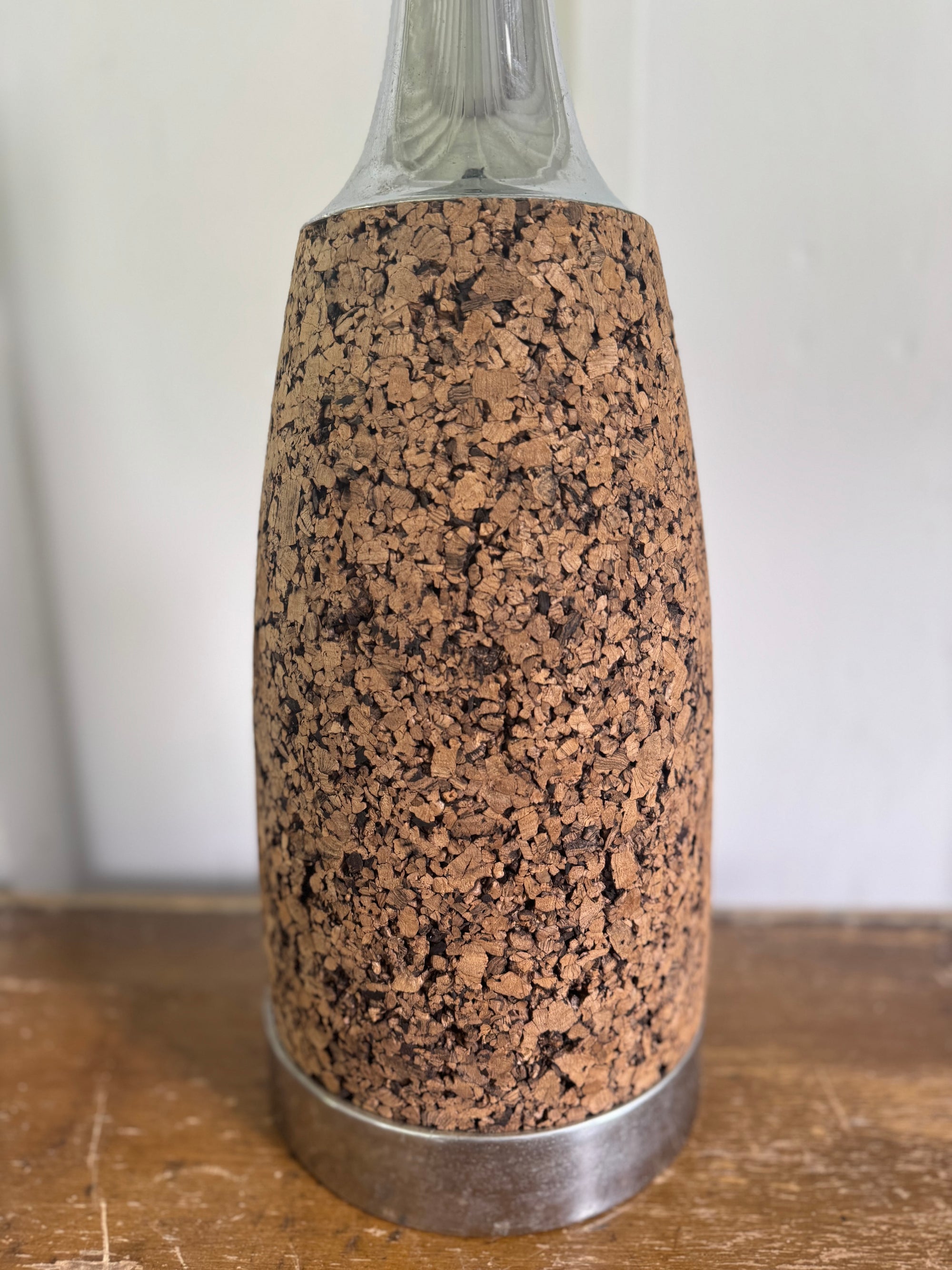 Mid-Century Modern Cork + Chrome Table Lamp