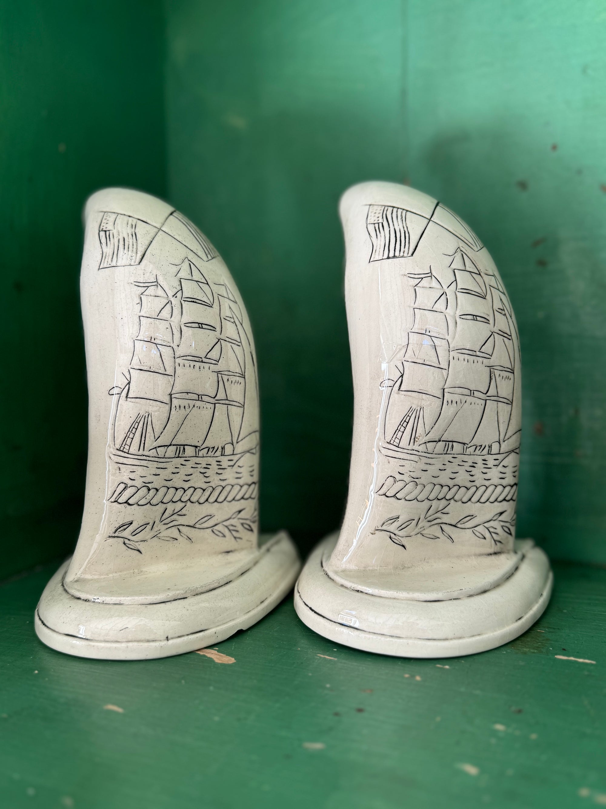 Vintage Scrimshaw Style Ceramic Tooth