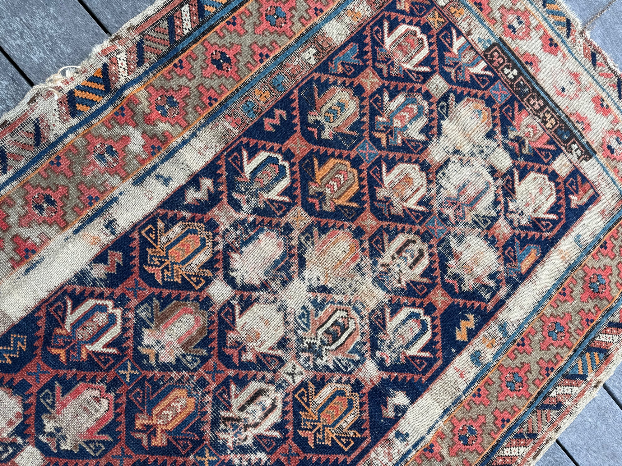 Vintage Worn In Rug - Orange Border