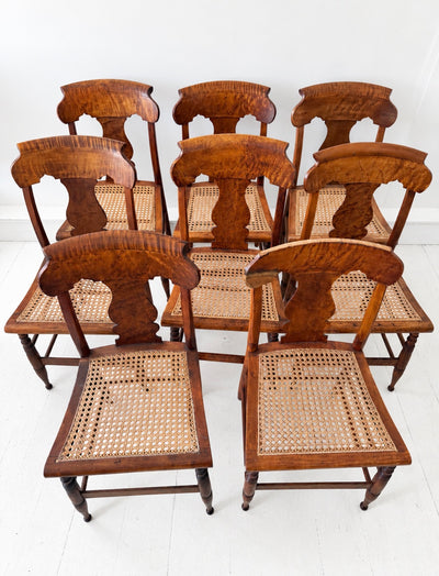 Antique Figured Maple Cane-Seat Dining Chairs -Set of 8