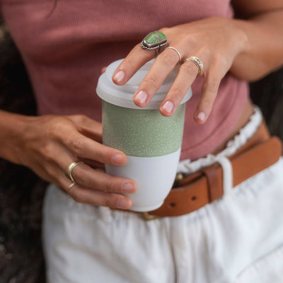 Sage Green Ceramic Travel Mug – 12oz Reusable Cup