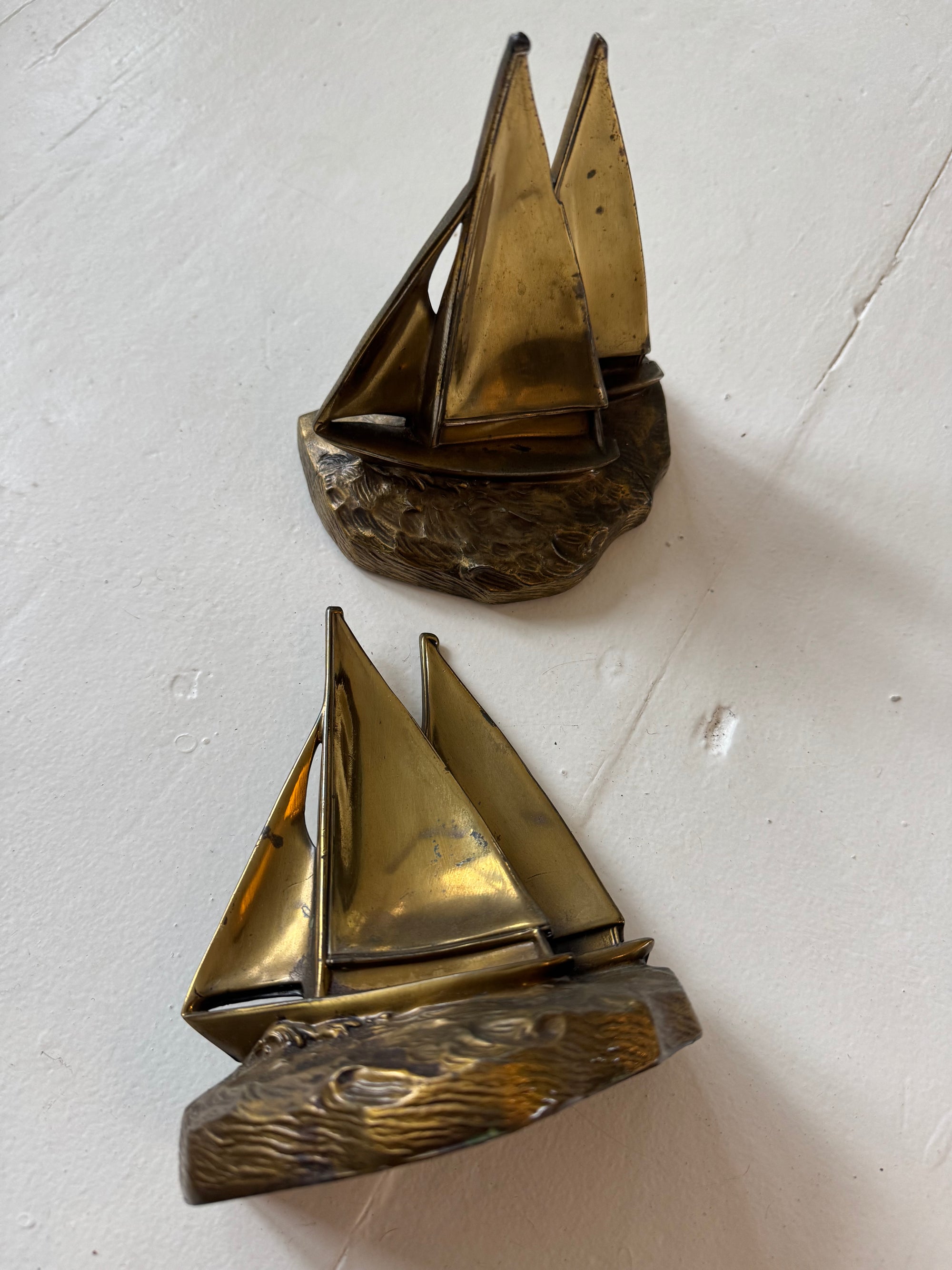 Vintage Brass PM Craftsman Sailboat Bookends