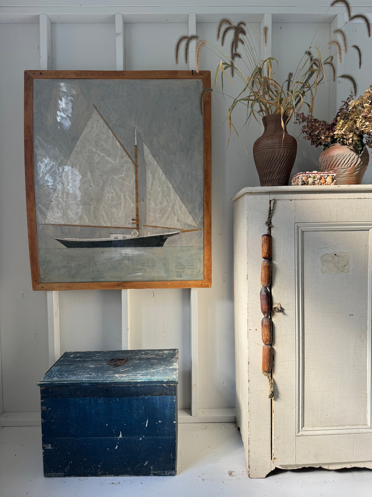 Antique Wood Chest - Marine Blue