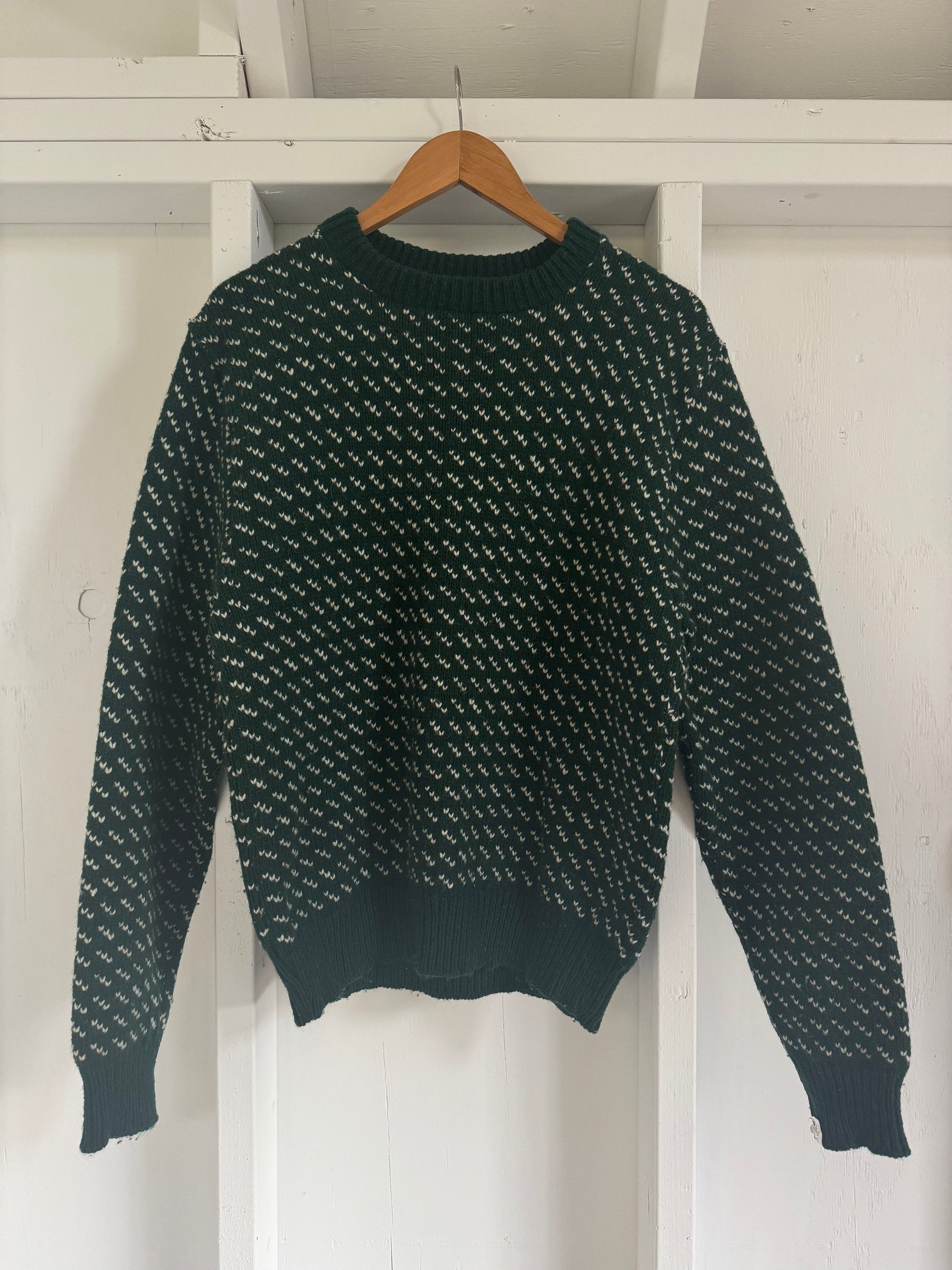 Vintage Hand Knit Sweater - Forest + Ivory