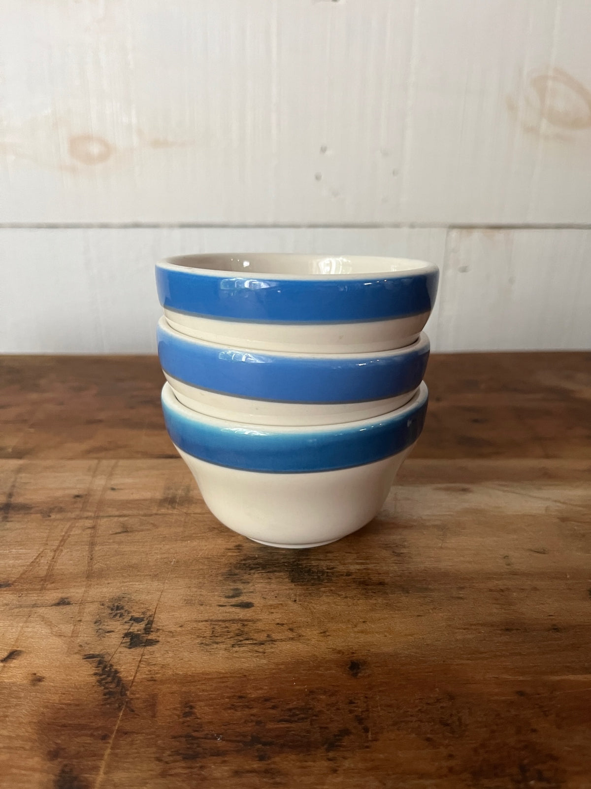 Vintage Ironstone Bowls - Blue Stripe