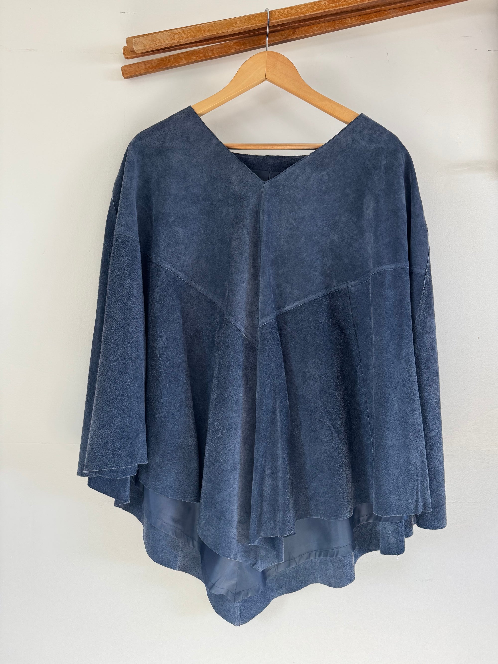 VTG Suede Leather Poncho -Slate Blue