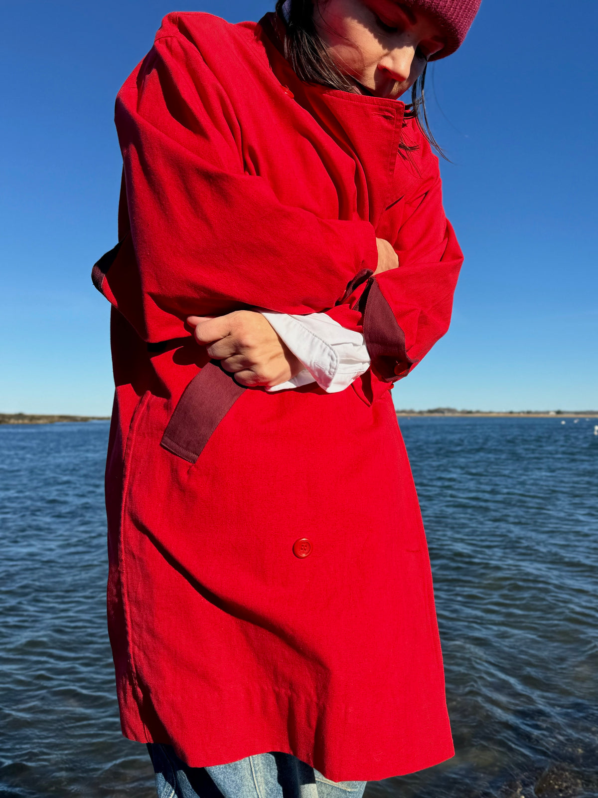 Vintage Color-Block Midi Coat