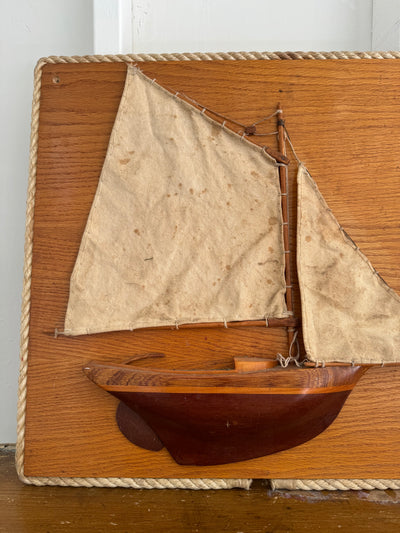 Vintage Wood Sailboat w/ Canvas Sail Wall Art