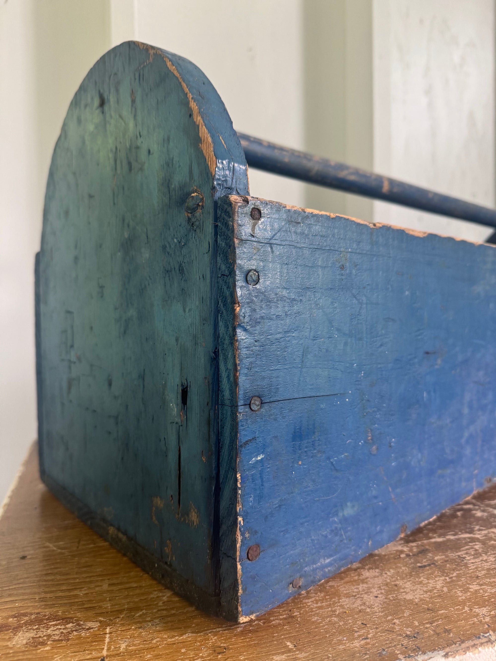 Vintage Wood Tool Caddy - Blue