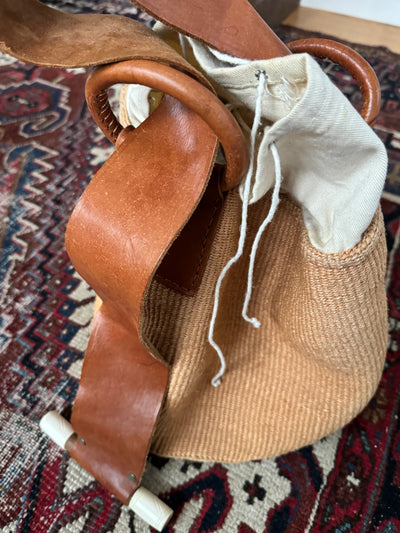 Vintage Woven Sisal Bag Leather Strap