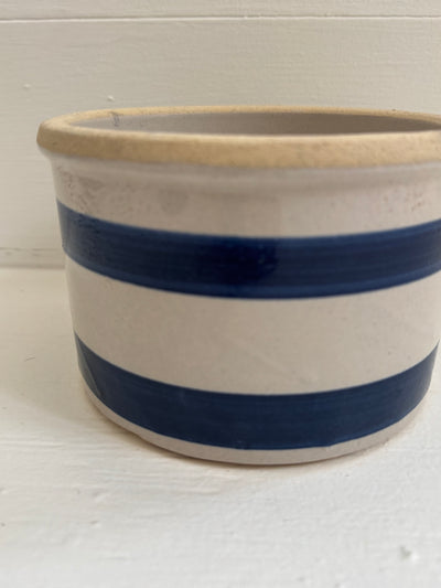 VTG Blue Striped Crock - wide bowl