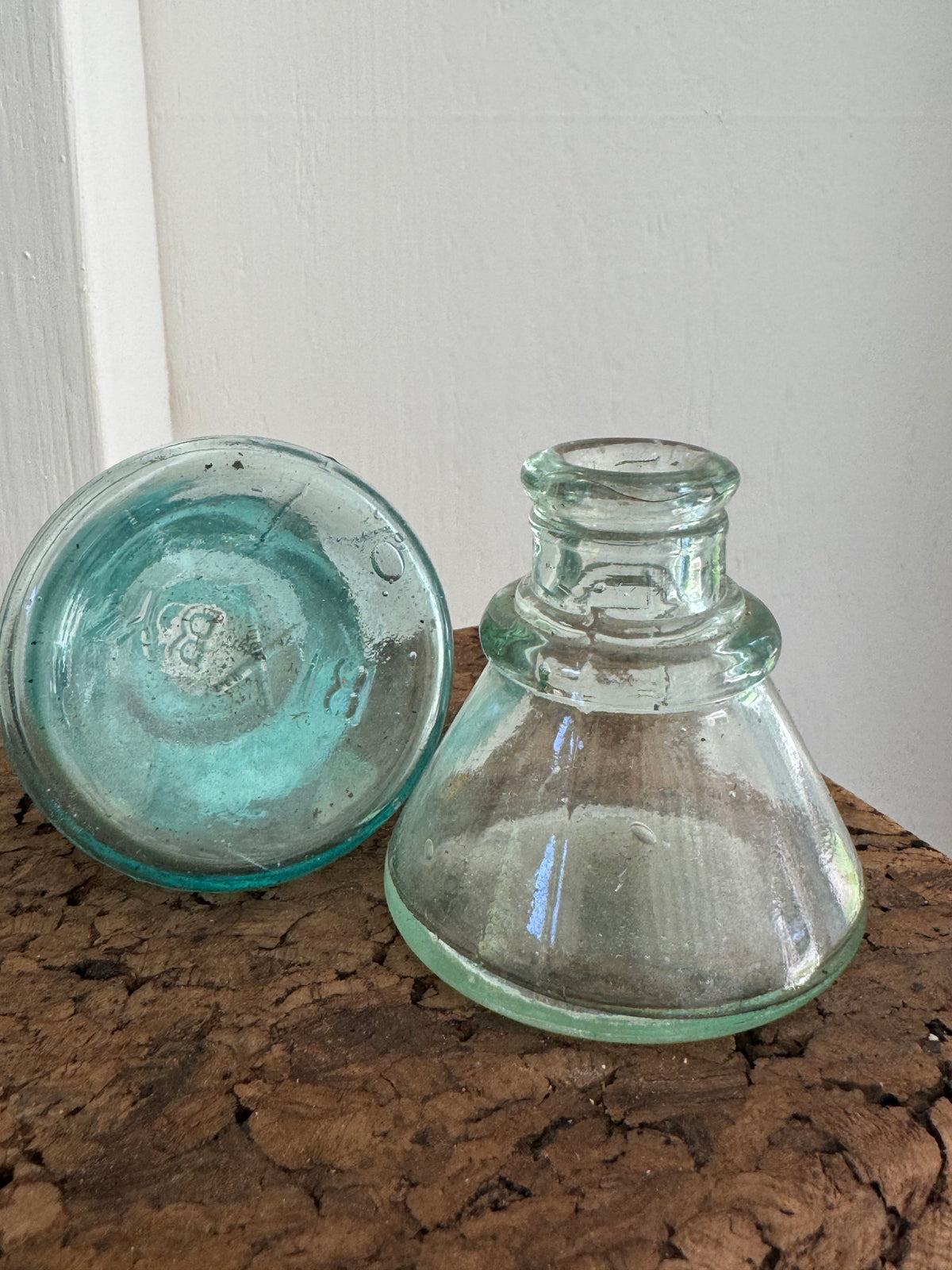 Vintage Blue Glass Ink Well / Tiny Vase