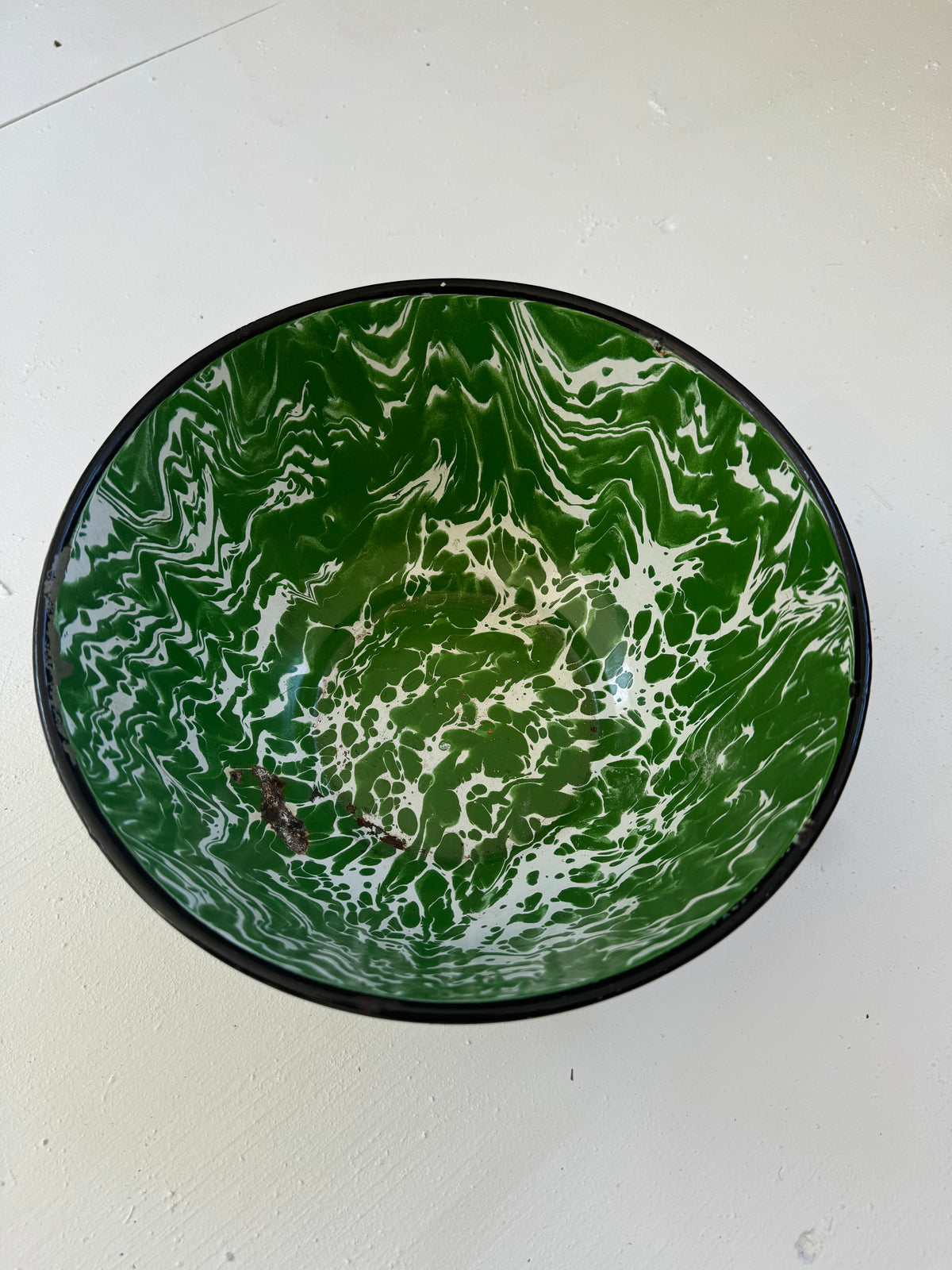 Vintage Green Splatter Enamelware Bowl