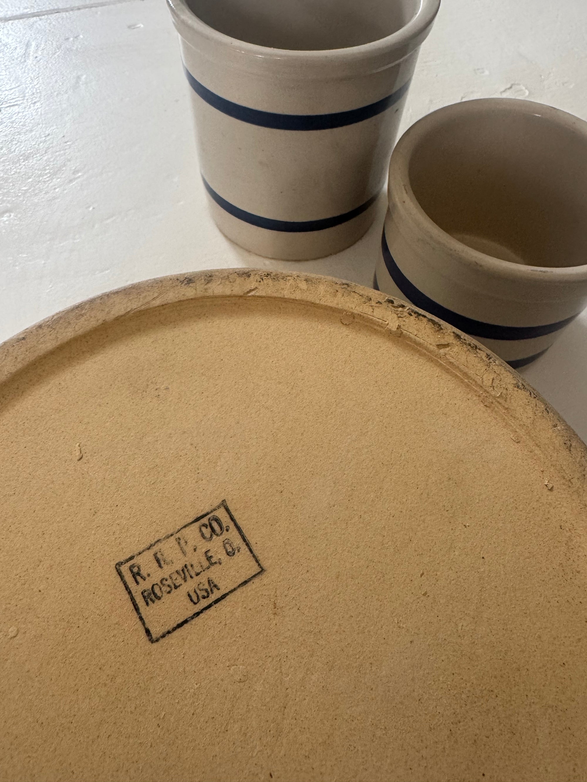 VTG Roseville Ohio Blue Striped Crock