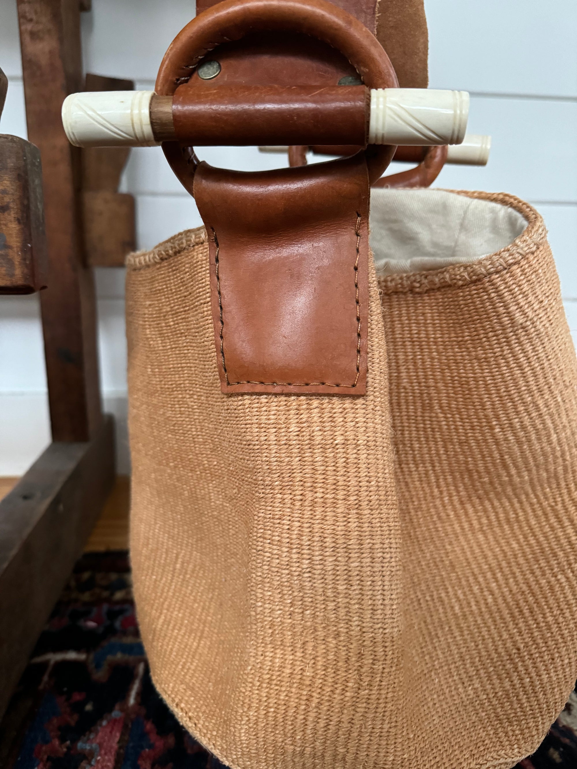 Vintage Woven Sisal Bag Leather Strap
