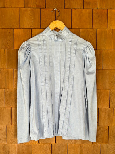 Vintage Pleated Front Cotton Shirt - Denim Blue