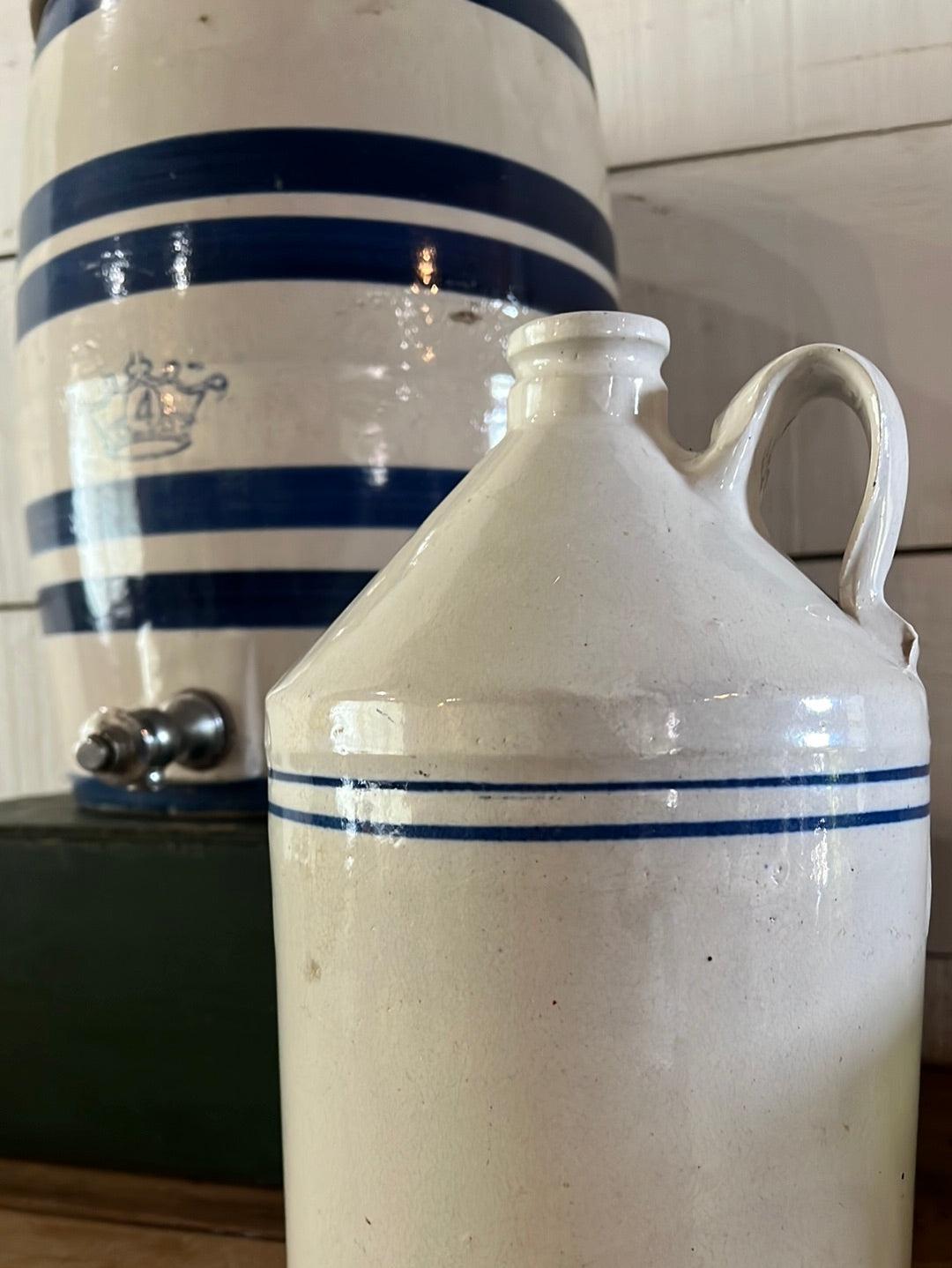 Vintage Stoneware Jug - Blue Stripes