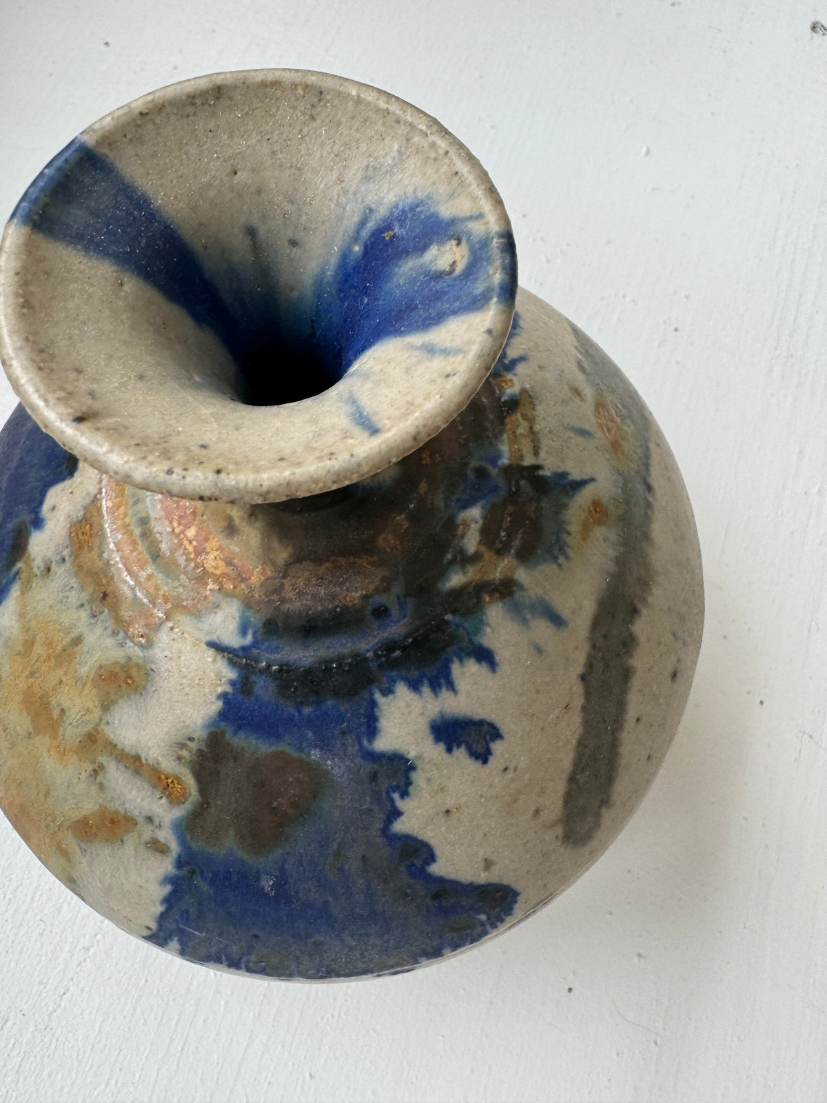 photo of a VIntage Stoneware Vase Splatter Glaze