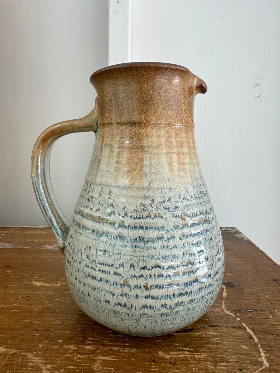 80s Handmade Ceramic Pitcher - Diamonds & Rust