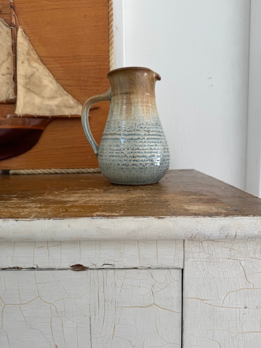 80s Handmade Ceramic Pitcher - Diamonds & Rust