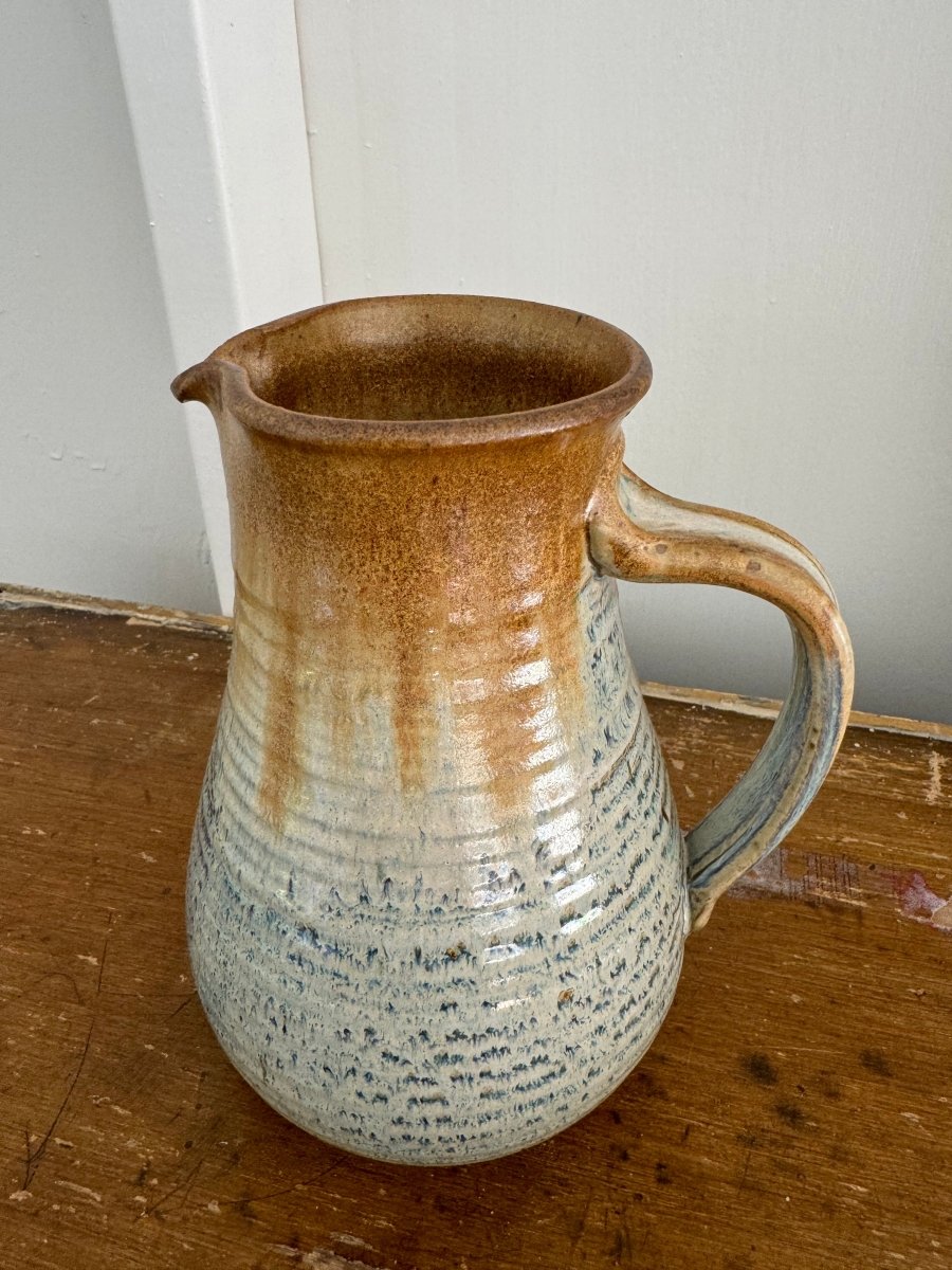 80s Handmade Ceramic Pitcher - Diamonds & Rust