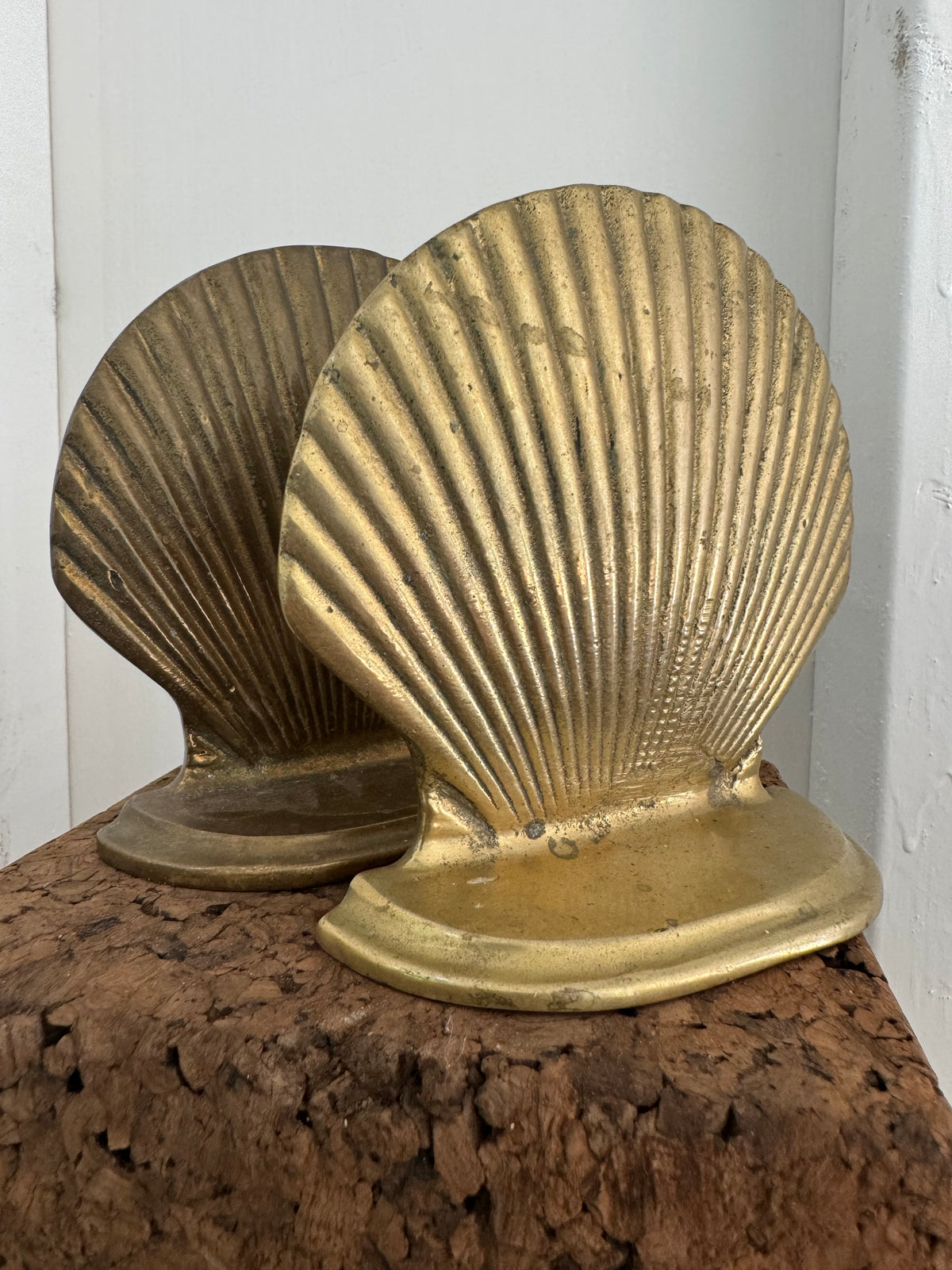 Vintage Mismatched Brass Clam Shell Bookends